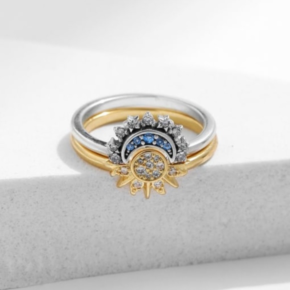 Solid 925 Sterling Silver Sun Moon Dainty Band Ring - Picture 6 of 8